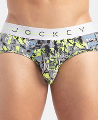 Super Combed Cotton Elastane Printed Brief with Ultrasoft Waistband - Black