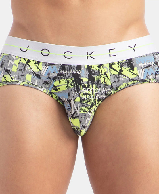 Super Combed Cotton Elastane Printed Brief with Ultrasoft Waistband - Black