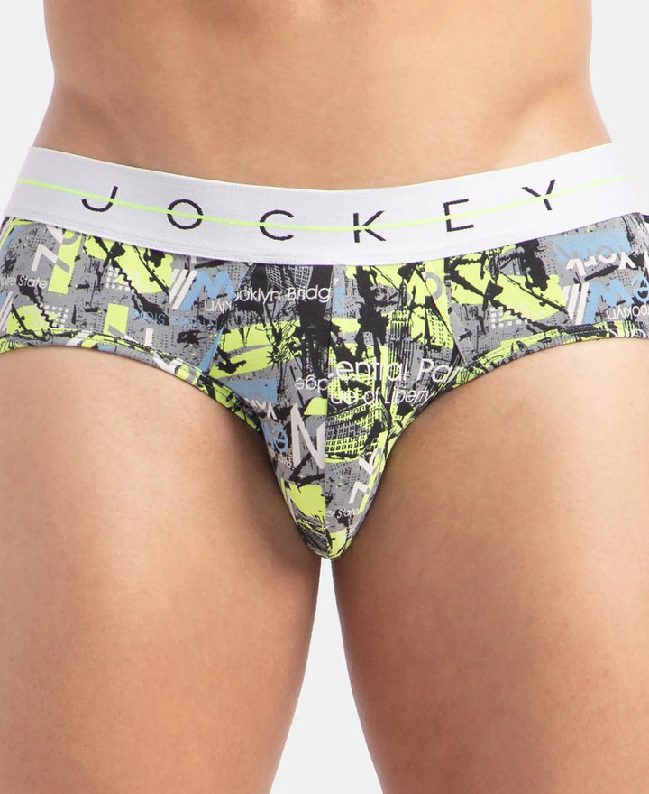Super Combed Cotton Elastane Printed Brief with Ultrasoft Waistband - Black