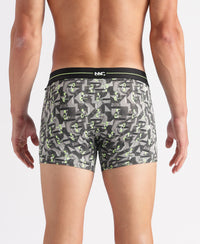 Super Combed Cotton Elastane Stretch Printed Trunk with Ultrasoft Waistband - White