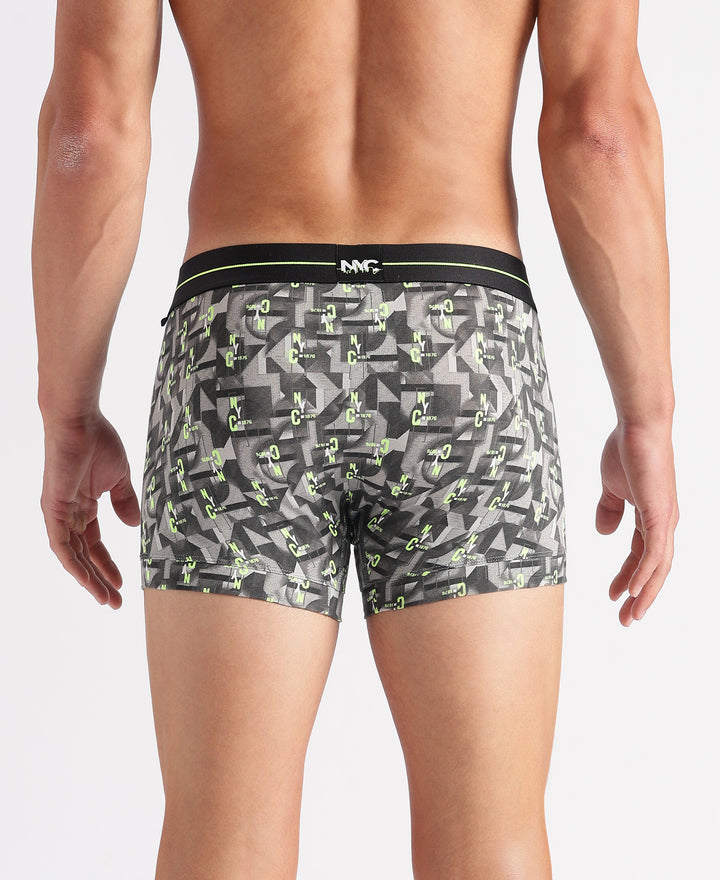 Super Combed Cotton Elastane Stretch Printed Trunk with Ultrasoft Waistband - White