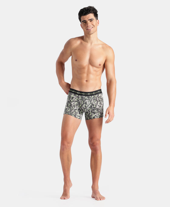 Super Combed Cotton Elastane Stretch Printed Trunk with Ultrasoft Waistband - White