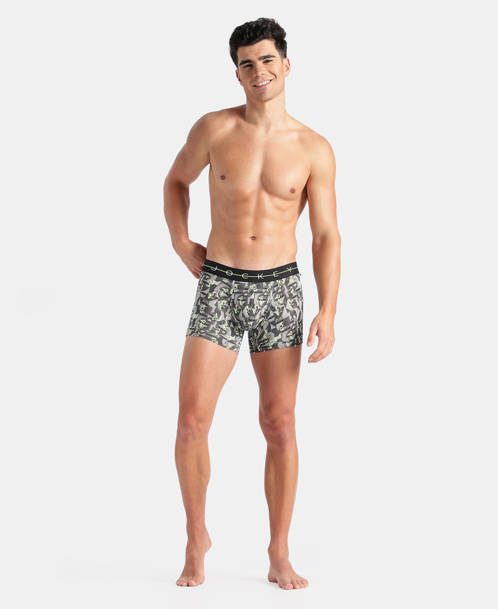 Super Combed Cotton Elastane Stretch Printed Trunk with Ultrasoft Waistband - White