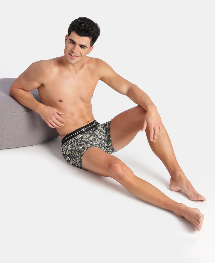 Super Combed Cotton Elastane Stretch Printed Trunk with Ultrasoft Waistband - White