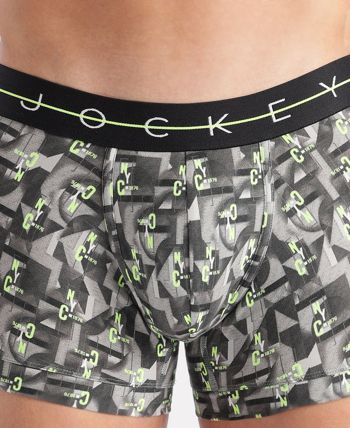 Super Combed Cotton Elastane Stretch Printed Trunk with Ultrasoft Waistband - White