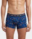Super Combed Cotton Elastane Printed Trunk with Ultrasoft Waistband - Navy & Orange
