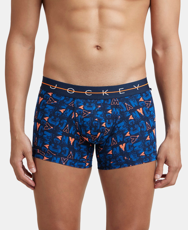 Super Combed Cotton Elastane Printed Trunk with Ultrasoft Waistband - Navy & Orange