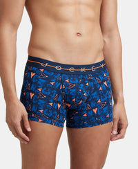 Super Combed Cotton Elastane Printed Trunk with Ultrasoft Waistband - Navy & Orange