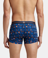 Super Combed Cotton Elastane Printed Trunk with Ultrasoft Waistband - Navy & Orange