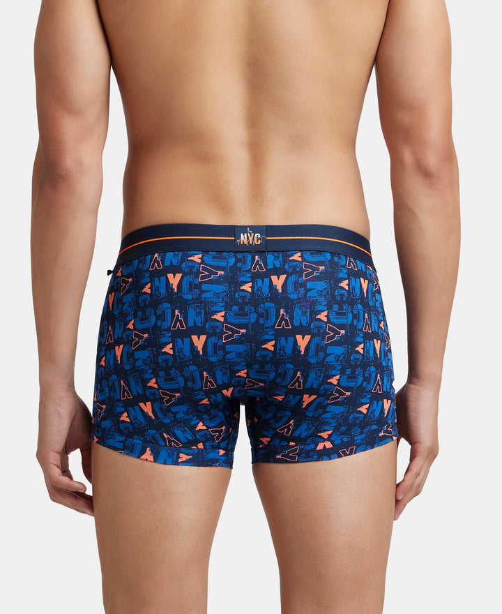 Super Combed Cotton Elastane Printed Trunk with Ultrasoft Waistband - Navy & Orange