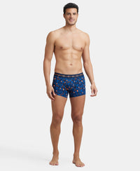 Super Combed Cotton Elastane Printed Trunk with Ultrasoft Waistband - Navy & Orange