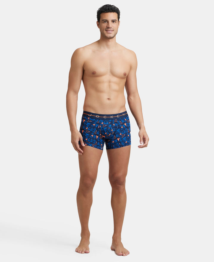 Super Combed Cotton Elastane Printed Trunk with Ultrasoft Waistband - Navy & Orange