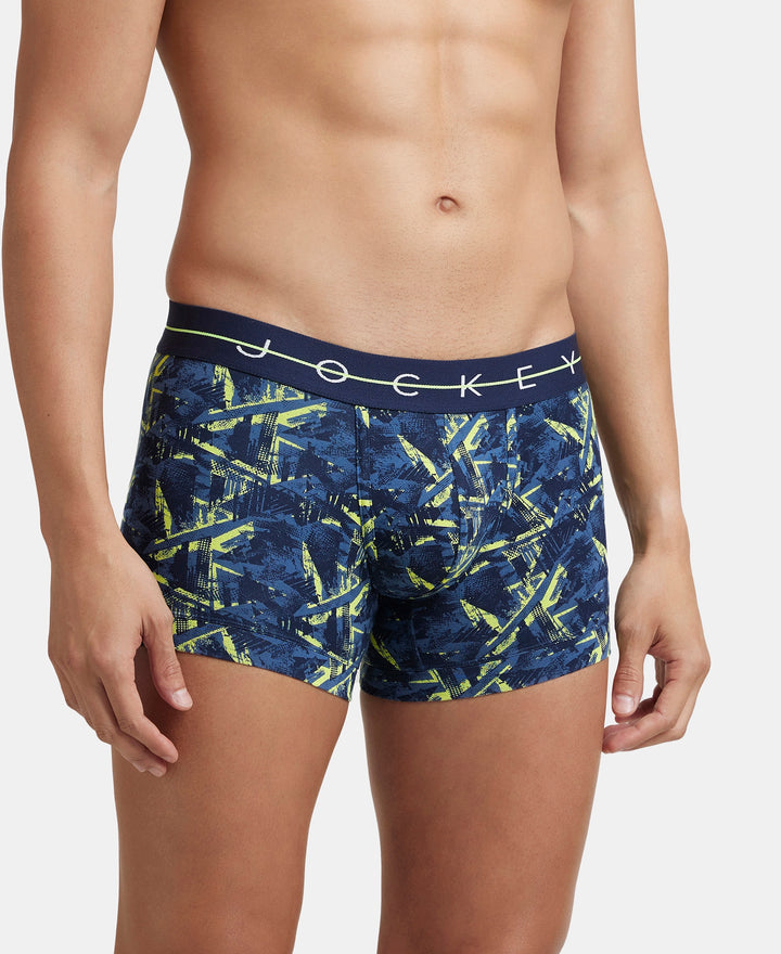 Super Combed Cotton Elastane Printed Trunk with Ultrasoft Waistband - Navy & Neon