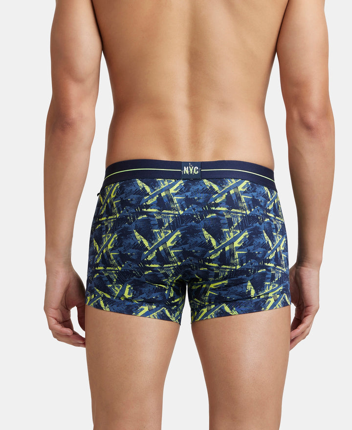 Super Combed Cotton Elastane Printed Trunk with Ultrasoft Waistband - Navy & Neon