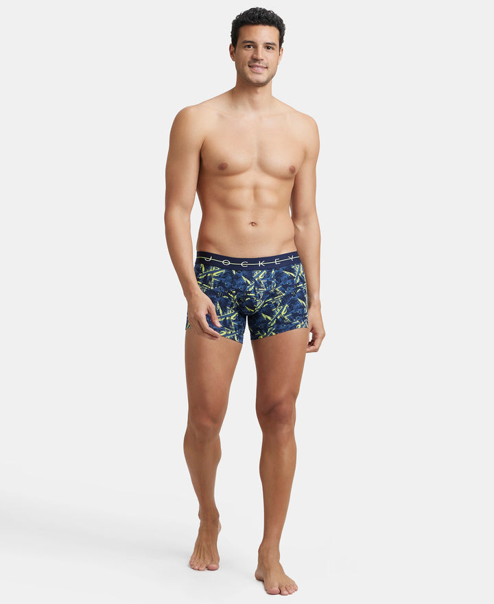 Super Combed Cotton Elastane Printed Trunk with Ultrasoft Waistband - Navy & Neon