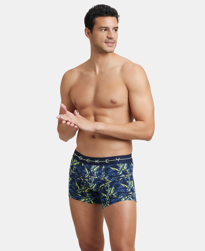 Super Combed Cotton Elastane Printed Trunk with Ultrasoft Waistband - Navy & Neon