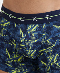 Super Combed Cotton Elastane Printed Trunk with Ultrasoft Waistband - Navy & Neon