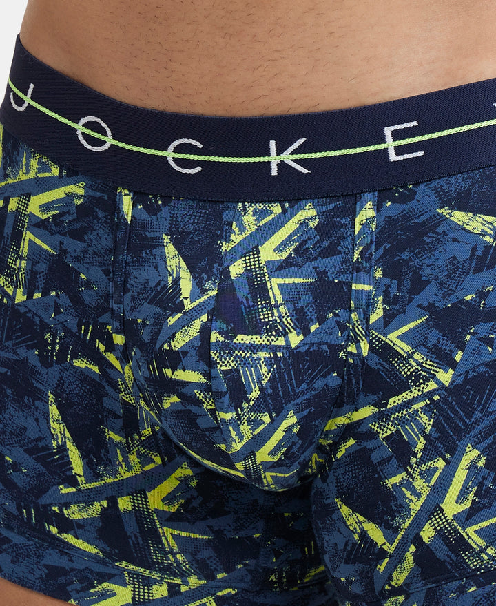 Super Combed Cotton Elastane Printed Trunk with Ultrasoft Waistband - Navy & Neon