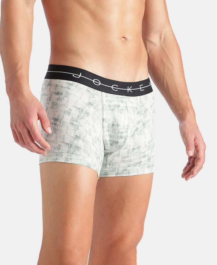 Super Combed Cotton Elastane Stretch Printed Trunk with Ultrasoft Waistband - White, Black & Jadeite