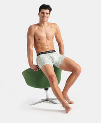 Super Combed Cotton Elastane Stretch Printed Trunk with Ultrasoft Waistband - White, Black & Jadeite