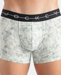 Super Combed Cotton Elastane Stretch Printed Trunk with Ultrasoft Waistband - White, Black & Jadeite
