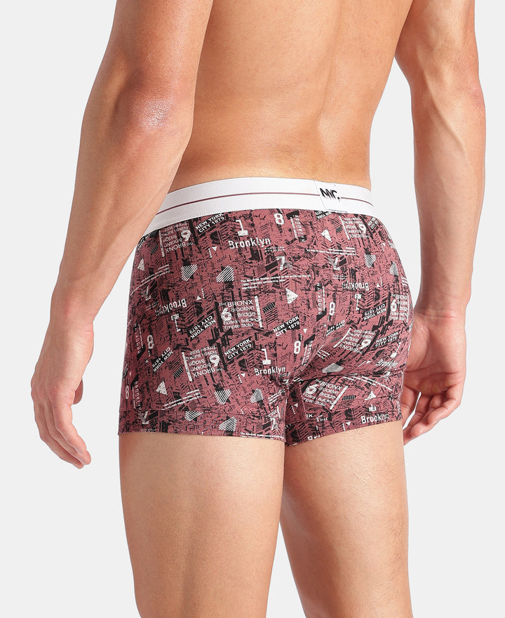 Super Combed Cotton Elastane Stretch Printed Trunk with Ultrasoft Waistband - White, Black & Roan Rouge