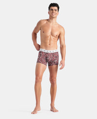 Super Combed Cotton Elastane Stretch Printed Trunk with Ultrasoft Waistband - White, Black & Roan Rouge