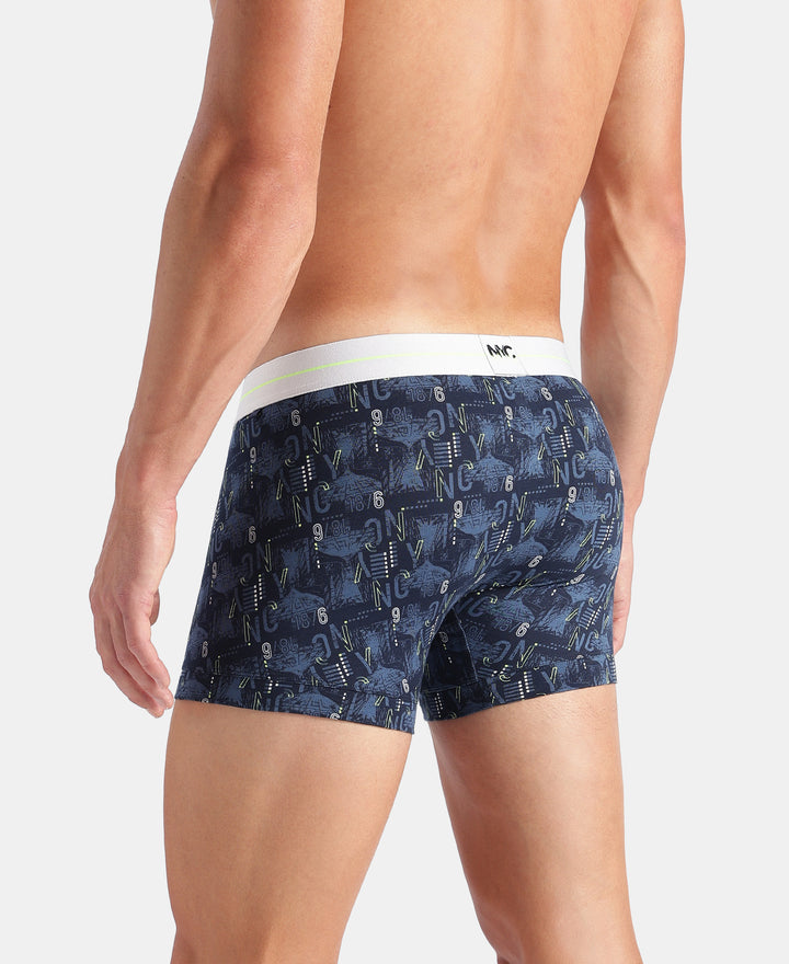 Super Combed Cotton Elastane Printed Trunk with Ultrasoft Waistband - Black