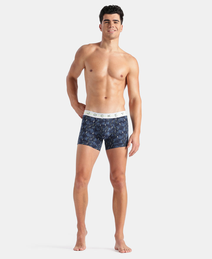 Super Combed Cotton Elastane Printed Trunk with Ultrasoft Waistband - Black