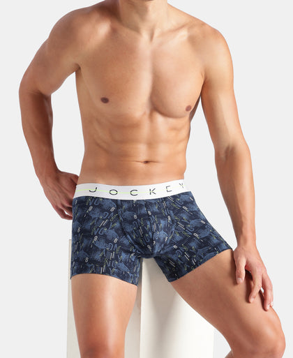 Super Combed Cotton Elastane Printed Trunk with Ultrasoft Waistband - Black