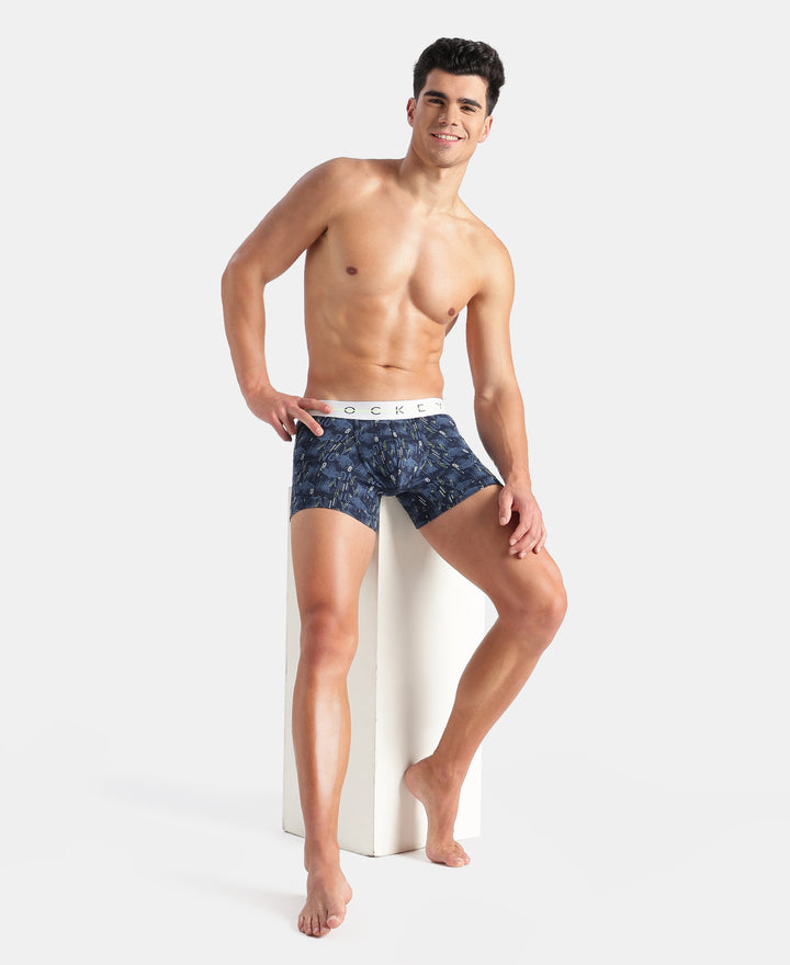 Super Combed Cotton Elastane Printed Trunk with Ultrasoft Waistband - Black