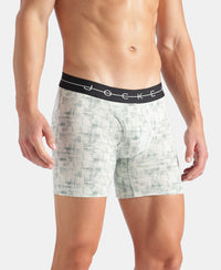 Super Combed Cotton Elastane Stretch Printed Boxer Brief with Ultrasoft Waistband - White, Black & Jadeite