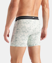 Super Combed Cotton Elastane Stretch Printed Boxer Brief with Ultrasoft Waistband - White, Black & Jadeite