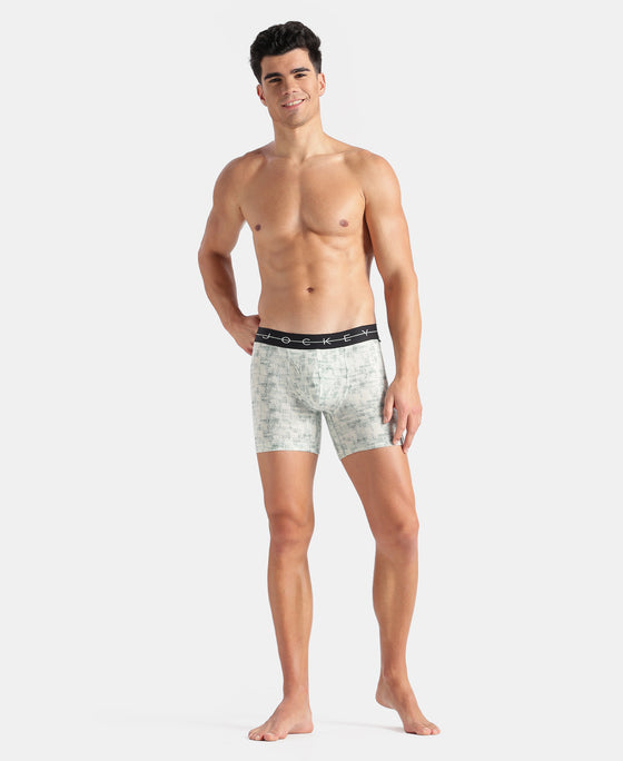 Super Combed Cotton Elastane Stretch Printed Boxer Brief with Ultrasoft Waistband - White, Black & Jadeite
