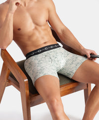 Super Combed Cotton Elastane Stretch Printed Boxer Brief with Ultrasoft Waistband - White, Black & Jadeite