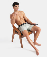 Super Combed Cotton Elastane Stretch Printed Boxer Brief with Ultrasoft Waistband - White, Black & Jadeite