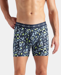 Super Combed Cotton Elastane Stretch Printed Boxer Brief with Ultrasoft Waistband - Navy, White & Dusk Blue