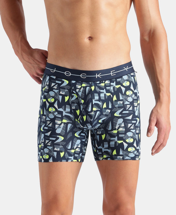 Super Combed Cotton Elastane Stretch Printed Boxer Brief with Ultrasoft Waistband - Navy, White & Dusk Blue