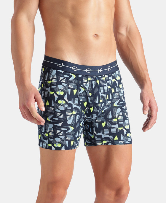 Super Combed Cotton Elastane Stretch Printed Boxer Brief with Ultrasoft Waistband - Navy, White & Dusk Blue