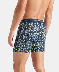 Super Combed Cotton Elastane Stretch Printed Boxer Brief with Ultrasoft Waistband - Navy, White & Dusk Blue