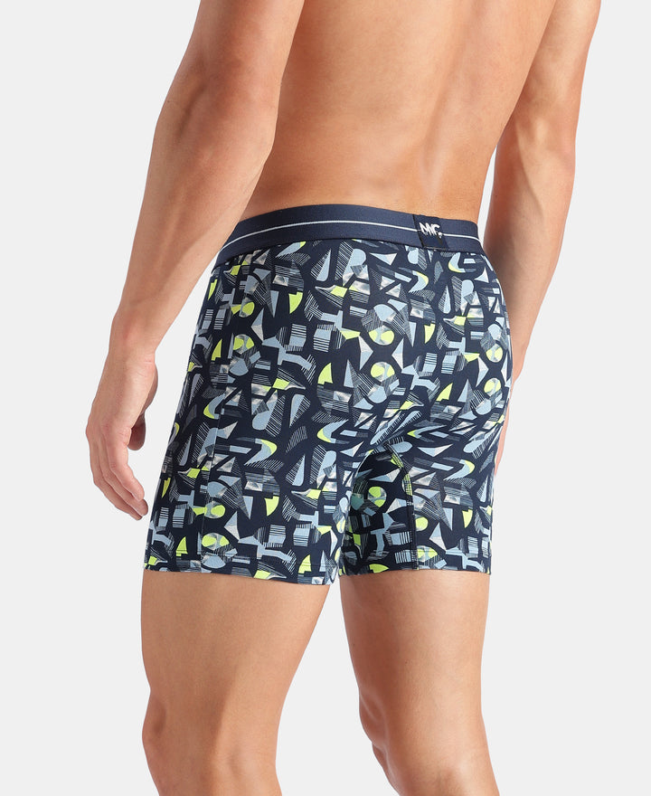 Super Combed Cotton Elastane Stretch Printed Boxer Brief with Ultrasoft Waistband - Navy, White & Dusk Blue