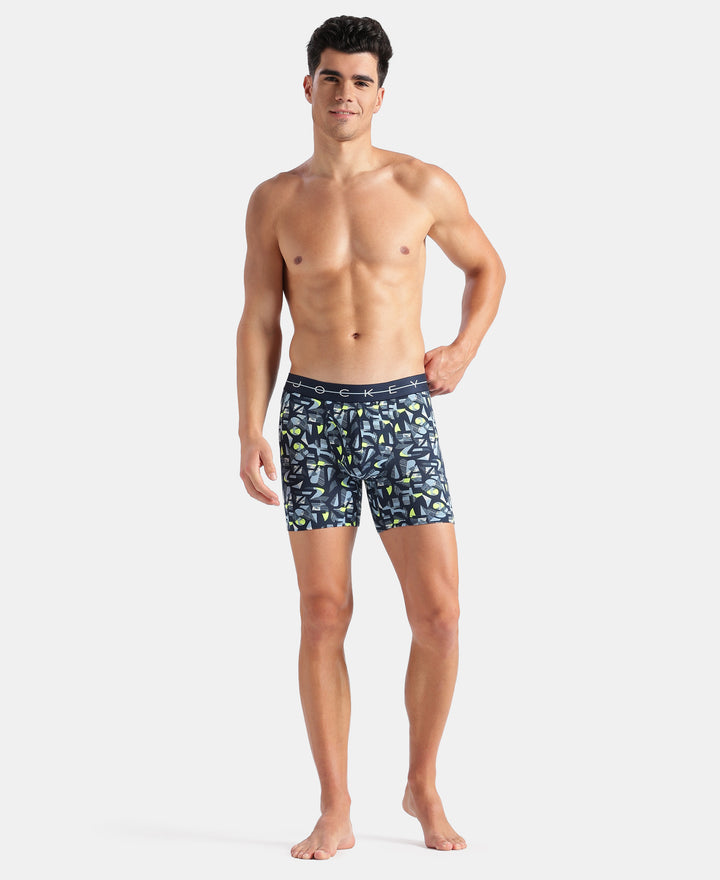 Super Combed Cotton Elastane Stretch Printed Boxer Brief with Ultrasoft Waistband - Navy, White & Dusk Blue