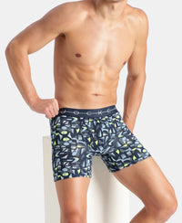 Super Combed Cotton Elastane Stretch Printed Boxer Brief with Ultrasoft Waistband - Navy, White & Dusk Blue