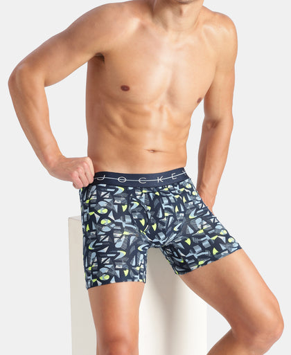 Super Combed Cotton Elastane Stretch Printed Boxer Brief with Ultrasoft Waistband - Navy, White & Dusk Blue