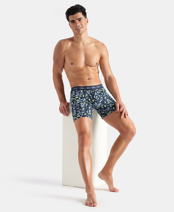 Super Combed Cotton Elastane Stretch Printed Boxer Brief with Ultrasoft Waistband - Navy, White & Dusk Blue