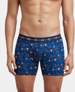 Super Combed Cotton Elastane Printed Boxer Brief with Ultrasoft Waistband - Navy & Orange