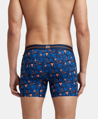 Super Combed Cotton Elastane Printed Boxer Brief with Ultrasoft Waistband - Navy & Orange