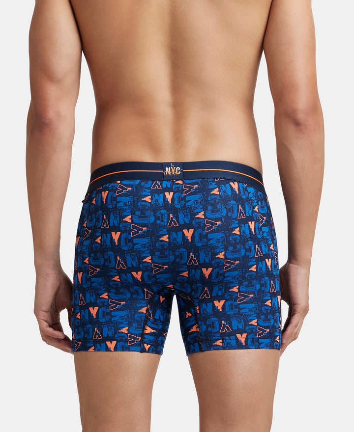 Super Combed Cotton Elastane Printed Boxer Brief with Ultrasoft Waistband - Navy & Orange