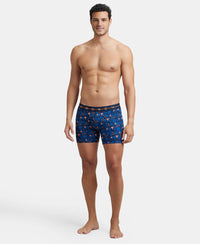 Super Combed Cotton Elastane Printed Boxer Brief with Ultrasoft Waistband - Navy & Orange