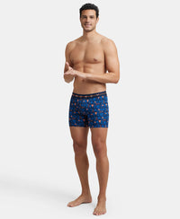 Super Combed Cotton Elastane Printed Boxer Brief with Ultrasoft Waistband - Navy & Orange